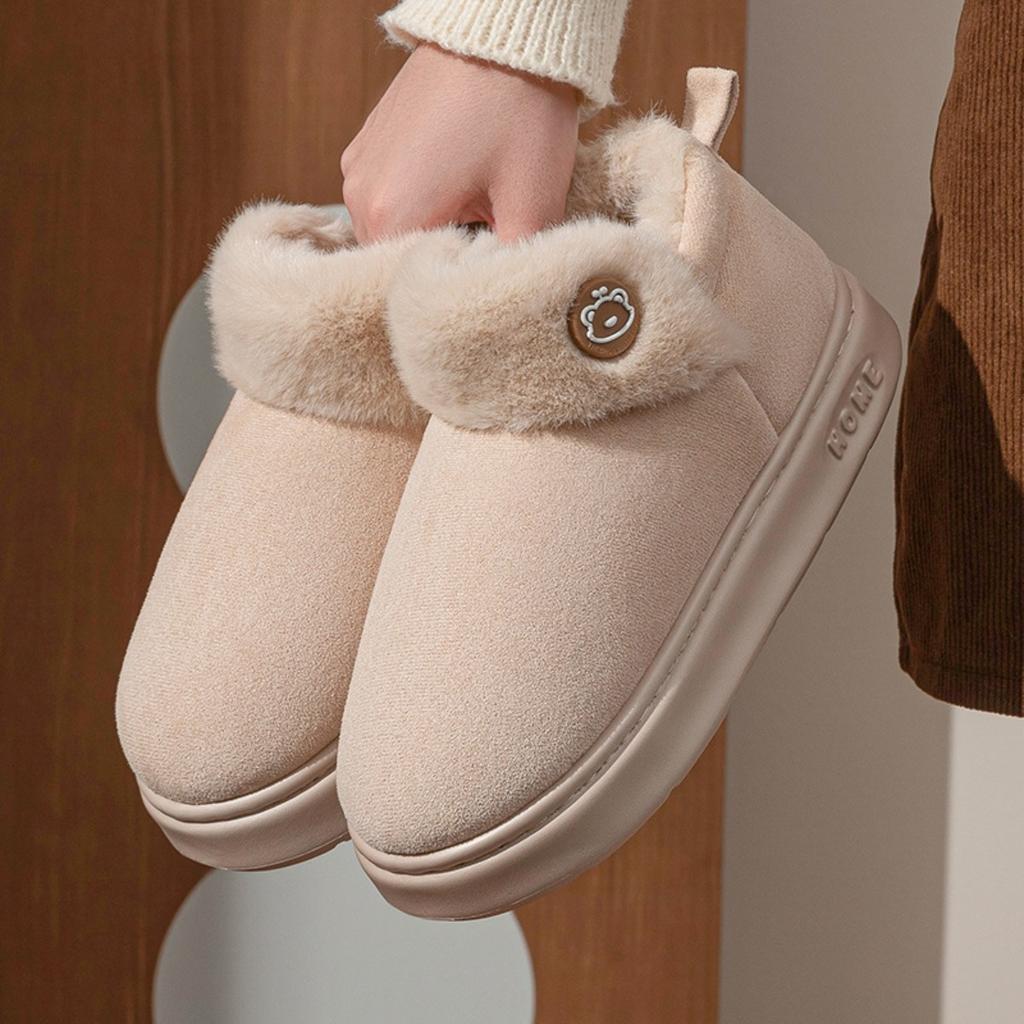 Pantufas de Algodão para Aquecer os Pés para Casais, Pantufas Antiderrapantes de Sola Grossa, Pantufas de Algodão Grossas para Outono e Inverno, Saco e Sapatos de Algodão Plush
