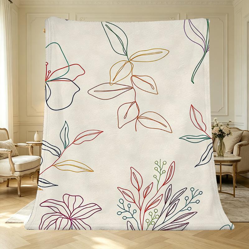 Soft Flannel Blanket No-Shed Minimal Floral Design, Warm & Breathable Home Throw for Halloween, Christmas, Cozy Living Room Decor