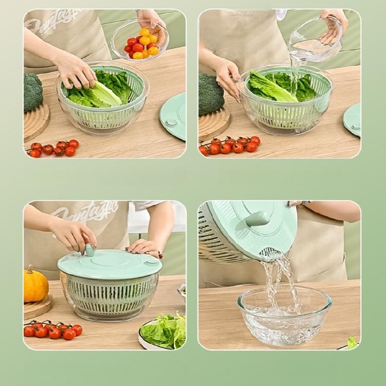 Space Saving High Capacity Double Basket Salad Spinner Food Safe Stainless Steels Hand Operated Dryer