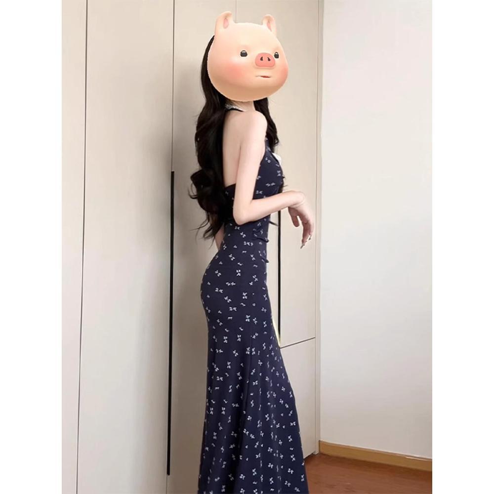 

Французское синее цветочное платье с вырезом на шее женское летнее новое приталенное кружевное вставное праздничное платье-сарафан XL- (recommended 110-60kg)