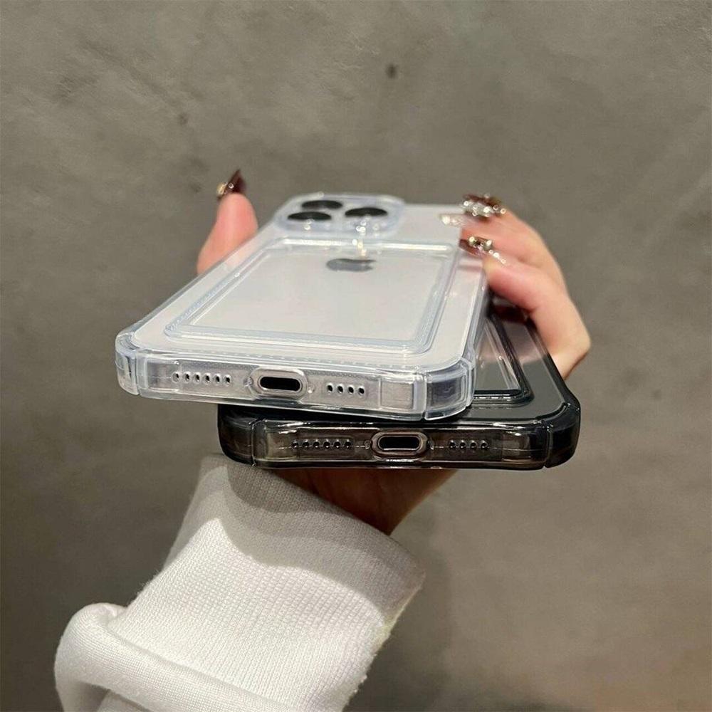 Transparent Card Slot Bag Phone Case For iPhone 16 15 14 13 12 11 Pro Max Mini X XR 7 8 Plus Clear Wallet Shockproof Soft Cover
