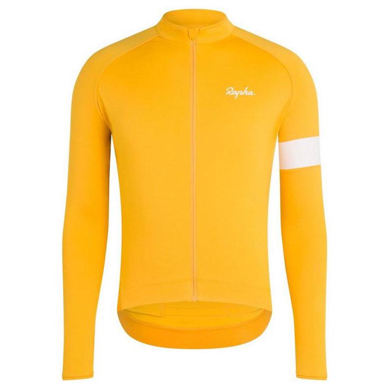 

Велоджерси Rapha с длинным рукавом, быстросохнущее, с высокой эластичностью и американским воротником-стойкой, для горного и шоссейного велоспорта XL жёлтый