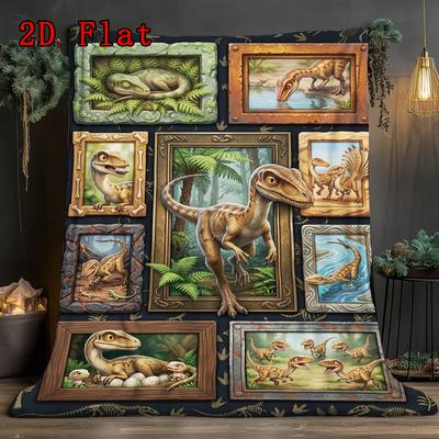 Dinosaur Gallery 2D Flat Pattern Flannel Blanket, High Quality All Seasons, Home Decor, Warmth and Comfort, Perfect for Christmas Gifts.