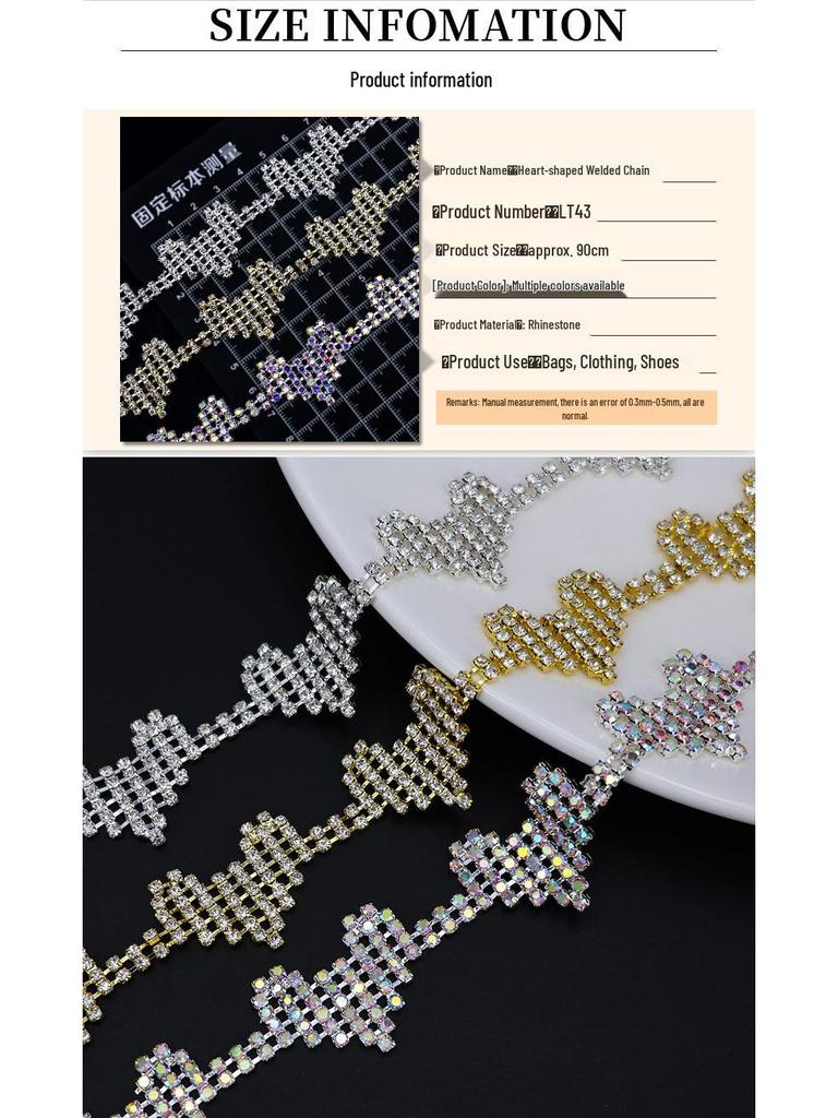 Handmade Heart Rhinestone Claw Chain for DIY Clothing and Decoration