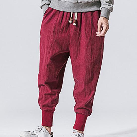 Men Cotton Linen Elastic Large Chinese Style Men's Casual Pants