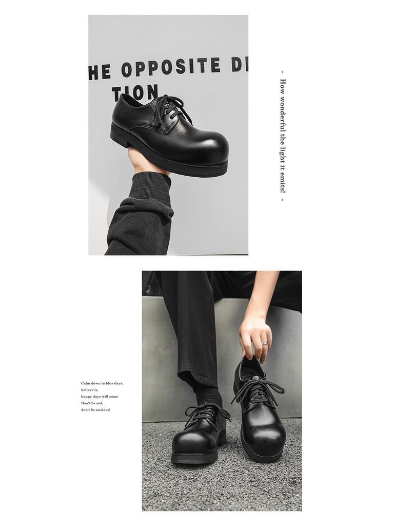 2024 Men's Shiny Round Toe Formal Height-Increasing British Workwear Shoes