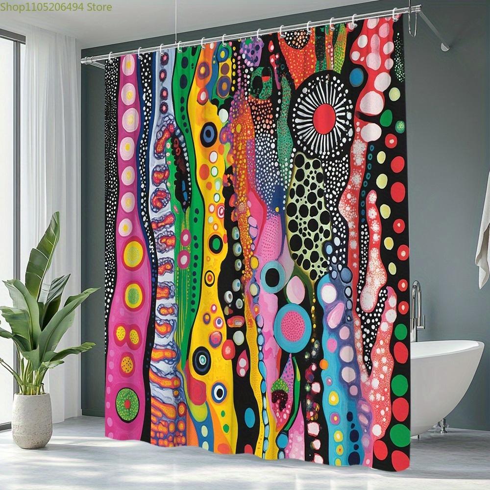 1 peça Cortina de Chuveiro Estilo Pop Abstrato Criativo Tecido de Poliéster Decoração de Banheiro Contém 12 Ganchos 70. 8X70. 8 polegadas