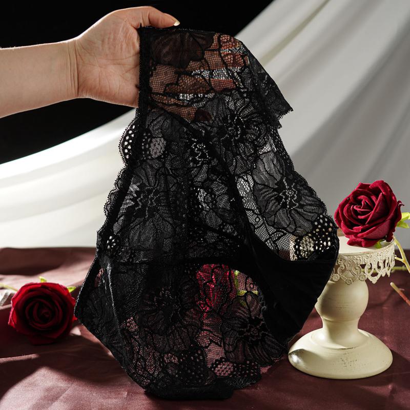 L-2XL Damen High Waist Sexy Spitzen-Slips Hollow Weiche Unterwäsche Atmungsaktiv Übergröße Damen Lingerie