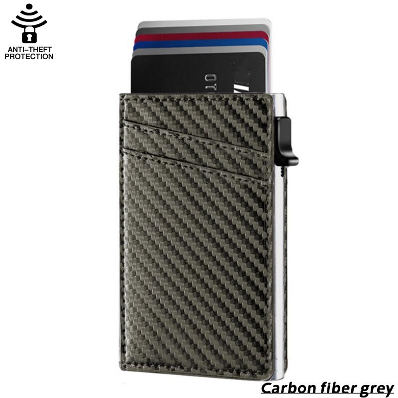 

Новинка, боковой держатель для карт Push Pop Up, тонкий кошелек из углеродного волокна с защитой RFID, до 9 карт, чехол для карт из алюминиевого сплава carbon fiber серый