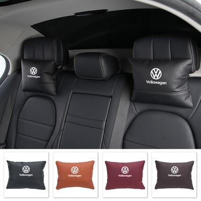 Cup Holders Car Leather Headrest Neck Support Seat Pillow Accessories For VW Scirocco Jetta Beetle Golf Passat Polo T