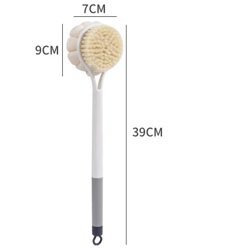 1Pc Double Side Long Handle Bath Brush Soft Hair Massage Bath Ball Powerful Back Rub Back Rub Mud Bath Brush Body Scrub