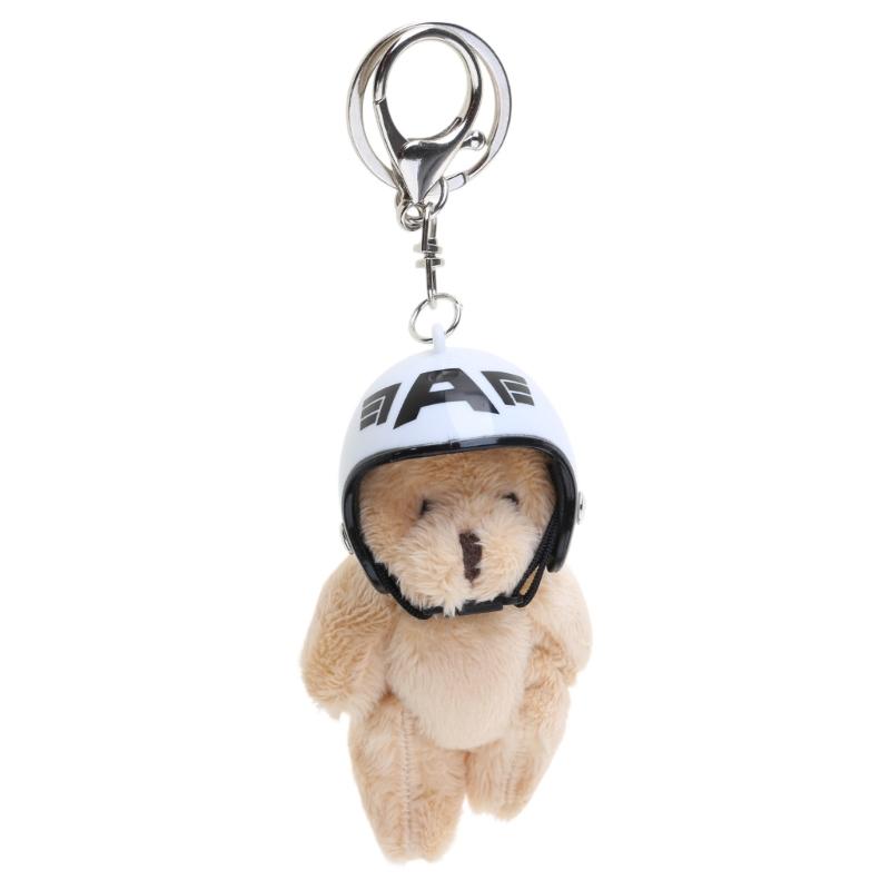 Plush Bear Keychain with Helmets Fashionable Bag Decorative Pendant Creative Soft Stuffed Animal Charm for Backpacks
