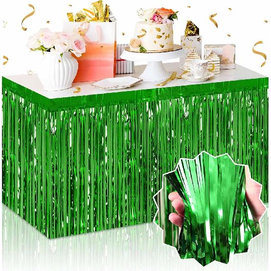 3 Pack 29 x108 Inch Blue Foil Fringe Table Skirts Metallic Banner for Tel Streamer Garland Backdrop for Parade Floats Mother's Day, Graduate,