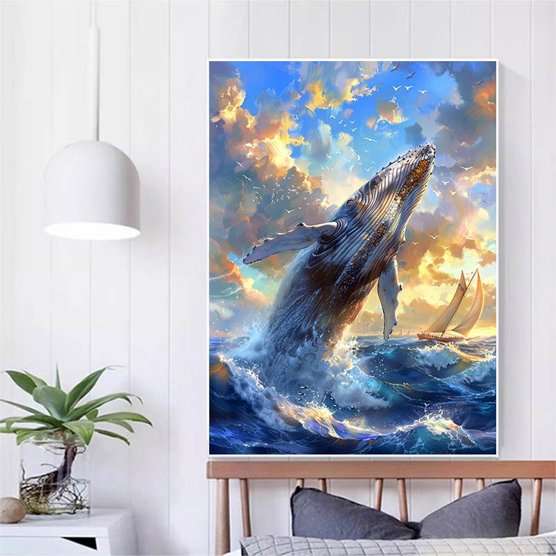 5d DIY Diamond Painting Cross Stitch Marine Whales Diamond Embroidery Mosaic Full Round Drill Home Decor