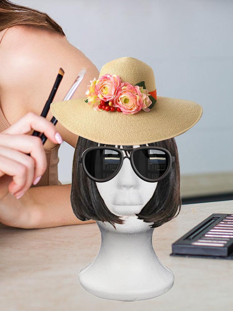 Dámský polystyrenový figurína Manekýn Model hlavy Lehká pěnová Klobouk Paruka Vlasy Brýle Stojan na vystavení Stojan Fotografická rekvizita