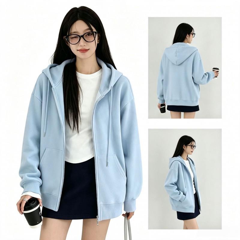 Womens Oversized Hooded Sweatshirt Lightweight Casual Korean Style Fall Pullover With Zipper