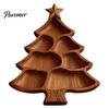 Solid Wood Food Display Wooden Christmas Tree Charcuterie Platter, Animal Shape Serving Tray with Turtle Cat Dog, Fruit Nut Platter Divided