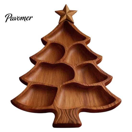 Solid Wood Food Display Wooden Christmas Tree Charcuterie Platter, Animal Shape Serving Tray with Turtle Cat Dog, Fruit Nut Platter Divided