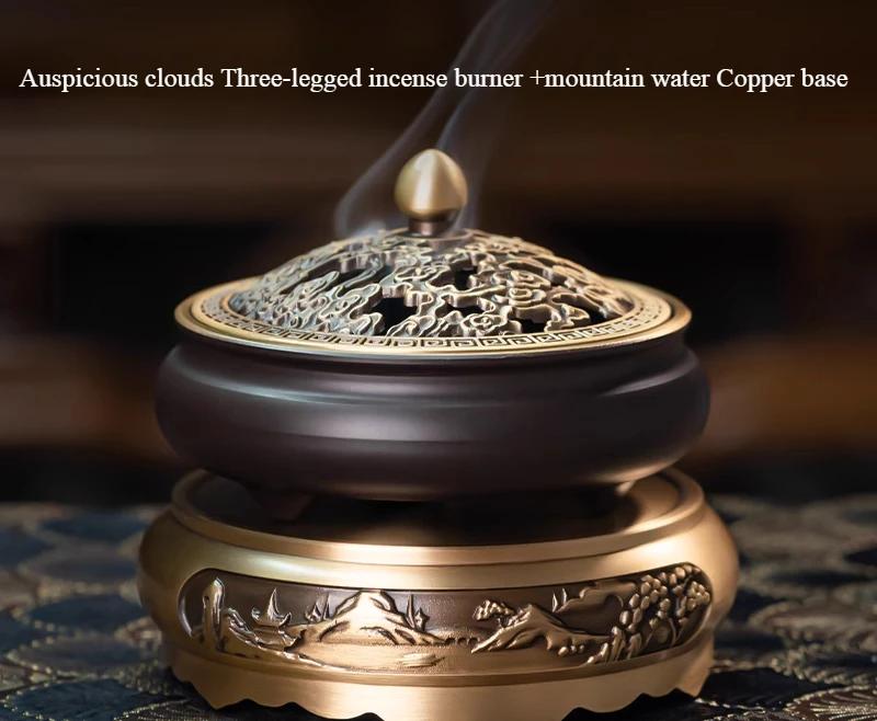Copper Incense Burner Engrave Auspicious Clouds Pattern/Sandalwood Agarwood Incense Coil Burning Censer Tabletop Decoration