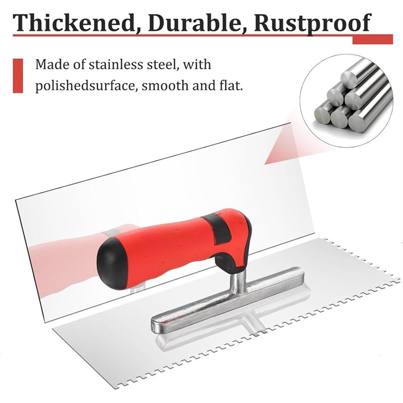 A25F-4 Pcstile Tools Stainless Steel Square Notched Trowel Set Masonry Hand Kit For Wall Floor Tiling Installation