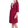Women's V Neck Lace Trim 3/4 Sleeve Wrap Maternity Nursing Dress With Waist Tie