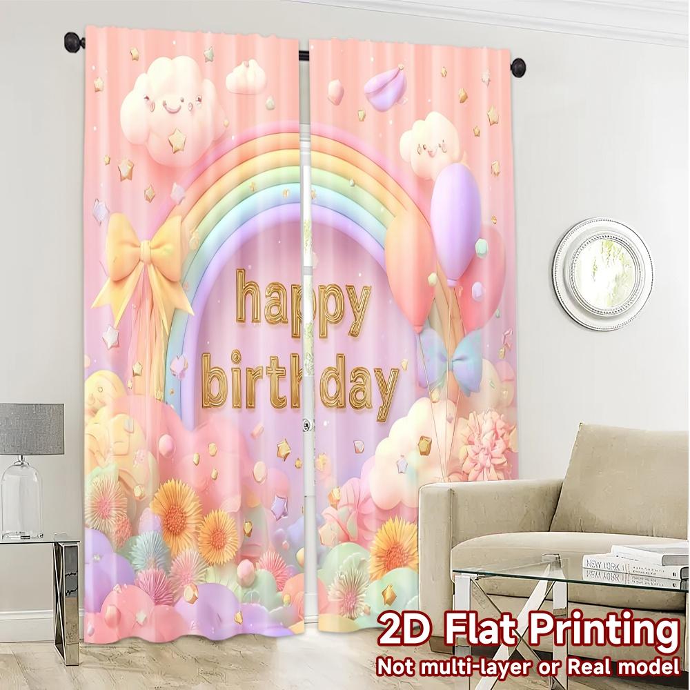 Set Of 2 Flat Printing Curtains Without Rod Birthday Bliss Chic Print Versatile Fabric Decorations Inside Made Polyester