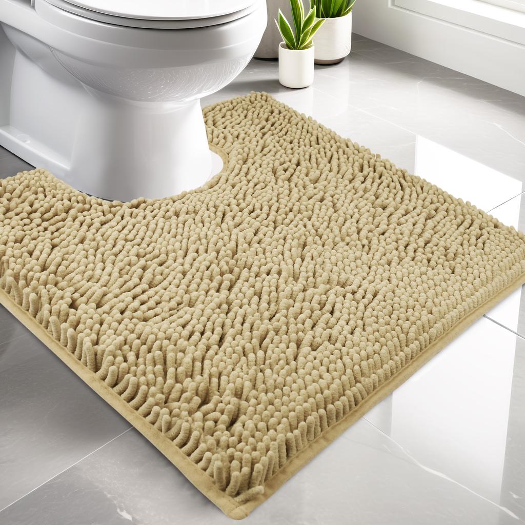 Luxus-Chenille-Toilettenteppiche U-Form 50x50cm Weich Saugfähig Rutschfest Konturiert Badezimmerteppiche Waschmaschinenfest Konturierte Badematten