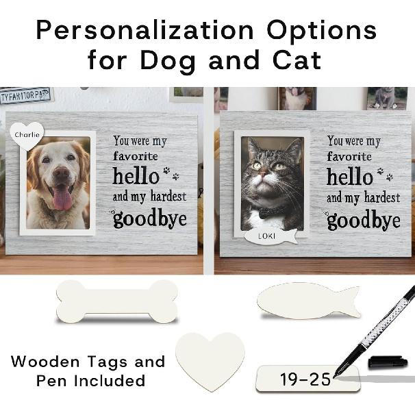 Dog Memorial Gifts for Loss of Dog, Pet Memorial Frame, Cat Memorial Gift, Pets Loss Sympathy Gifts, Wooden Dogs Memorial Picture Frame with DIY Name