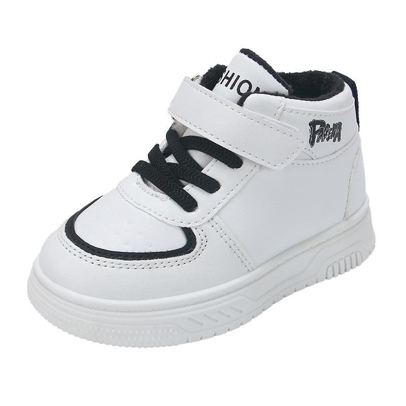 Children's White High-Top Canvas Shoes with Fleece Lining for Warmth - Versatile Sports Shoes for Boys and Toddler Girls