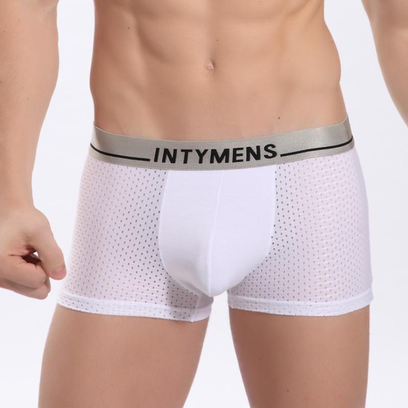 Summer ice silk panties hollow breathable sexy mesh boxers men s boxers M