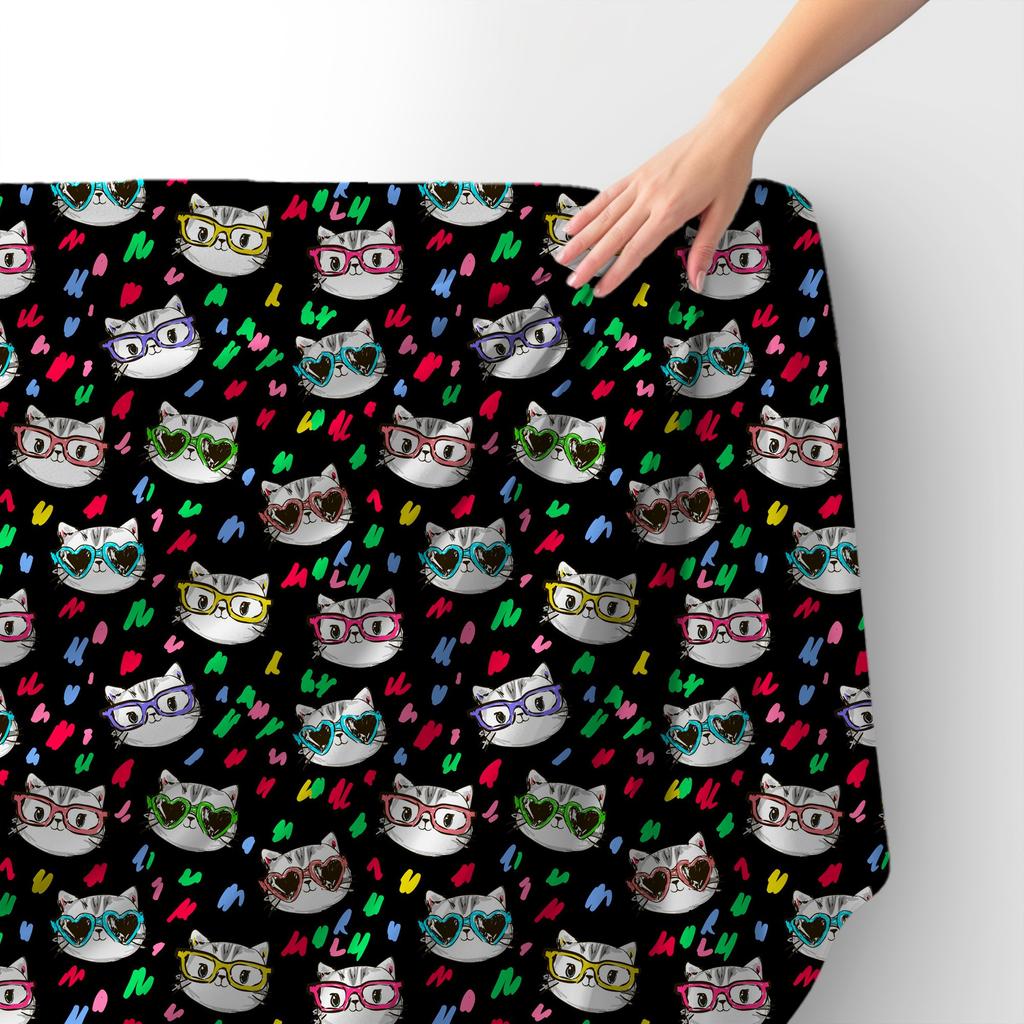 Royal Samt Stoff Polyester Zum Nähen - Motiv Kätzchen Mit Brille