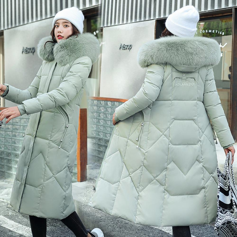 Winter New Fashion Slim-fit Over-knee Big Fur Collar Down Cotton Clothes Women's Medium and Long Coat