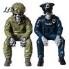 Dark Aesthetic Room Accents Halloween Skeleton Ornament, Policeman/Military Resin Gothic Skull Figurine, Style Interior Decor Sitting Pose Sculpture