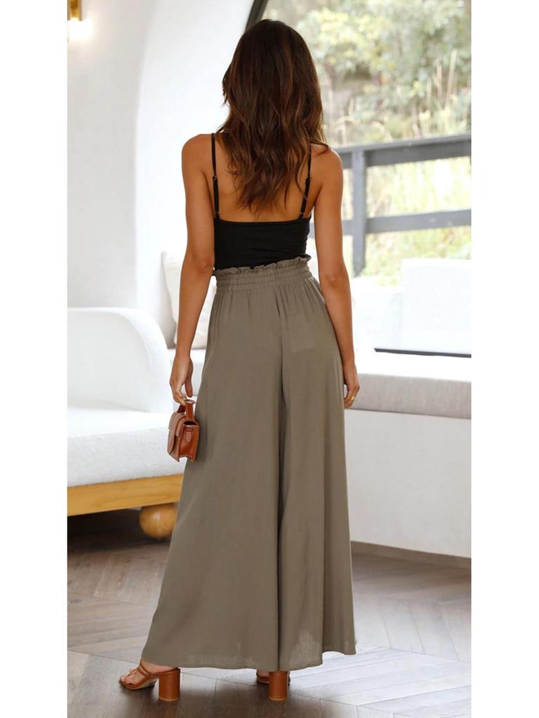 2025 European & American Women's High-waisted Long Wide-leg Summer Culottes with Elastic Waistband