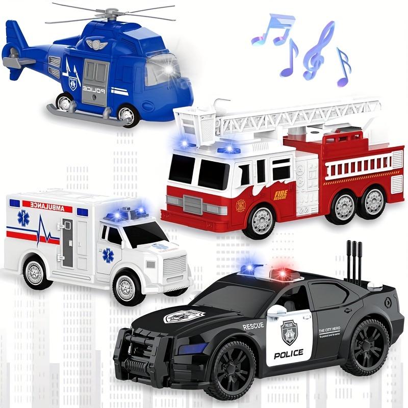 4-Piece Emergency Rescue Vehicle Toy Set, Model, Rescue Helicopter, Police Car, Fire Truck, Ambulance Friction Power Toy, Hallow