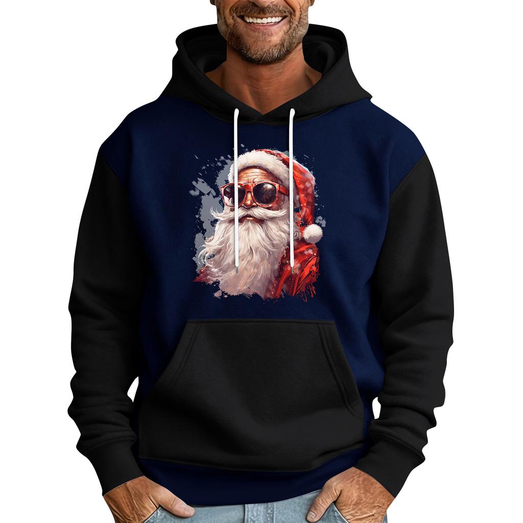 Men's Christmas Print Color Block Hooded Casual Sports Comfort Sweatshirt