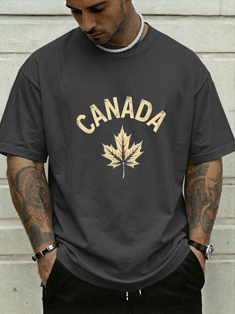 Unisex Crew Neck Canada Maple Leaf Letter Print Short Sleeve Cotton Tee Casual Summer Streetwear Loose Basic Daily Outdoor Wear Top