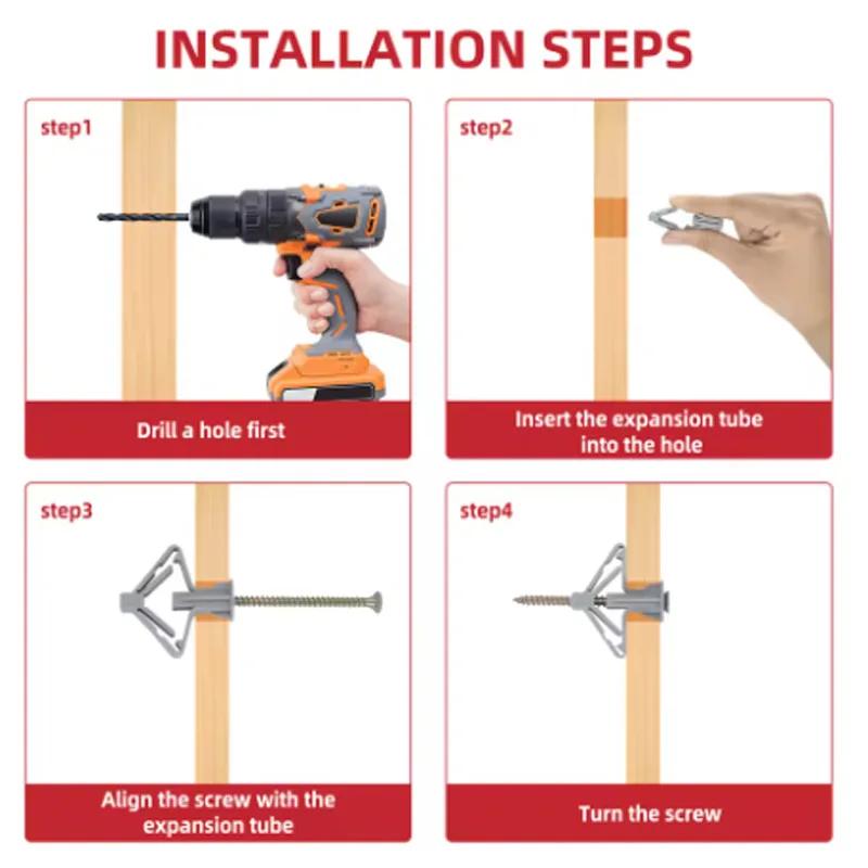 Butterfly Wall Anchors 100Pcs(50 Sets), Hollow Wall Expansion Tubes with Screws for Drywall & Plasterboard