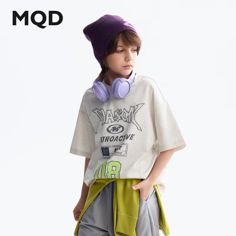 MQD Boys 2025 Summer Letter Print Round Neck Short Sleeve T-Shirt 130cm