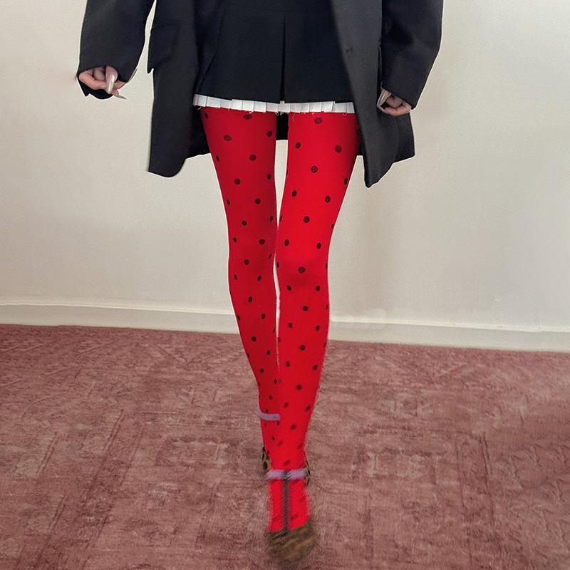 2026 Spring Polka Dot Tights Women Vintange 80D Pantyhose Sexy Semi Opaque Tights Resistant Control Top Stocking Y2K Style