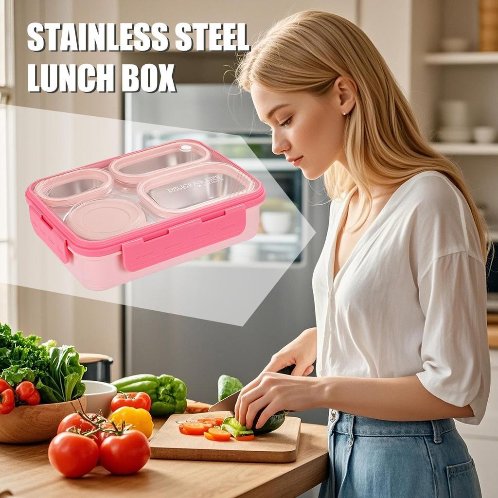 Stainless Steel Lunch Boxes Leak Proof Large Capacity 4 Compartment Storage Portable Lunch Container For Offices Camping School