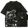 Retro Washed T Shirt Boho Crescent Moon Lunar Moth Flower Graphic Oversize T Shirt Casual Loose Streetwear Daily Wear