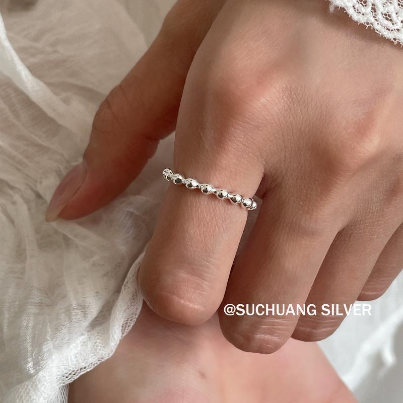 Su Chuang S925 Sterling Silver Bead Ring for Women - Cool, High-End, Round Bead Stacking Index Finger Design
