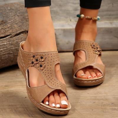 Fashion New 2024 Summer Women Wedge Slippers Plus Size Retro Flower Roman Sandals Woman Lightweight Non Slip Beach Slides  Female