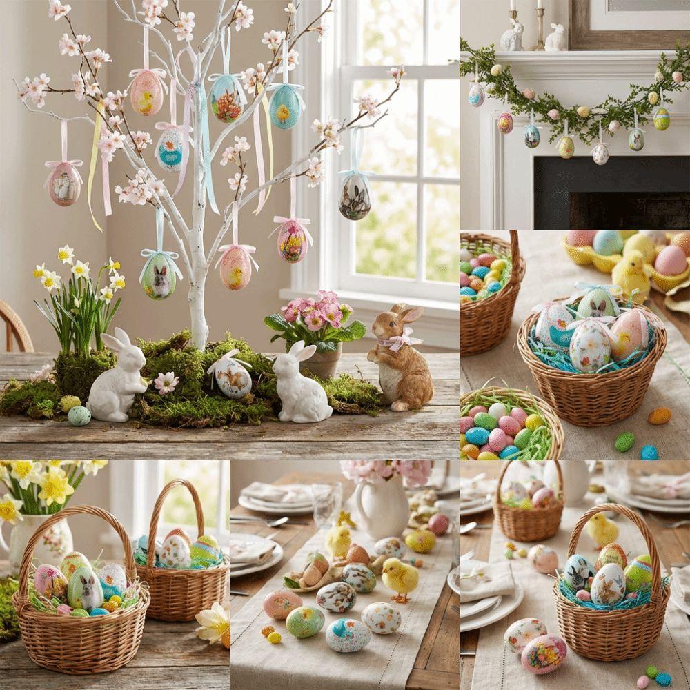 Painted Easter Eggs Pendant DIY Craft Hanging Easter Egg Party Favor Easter Egg Props  Spring Decor