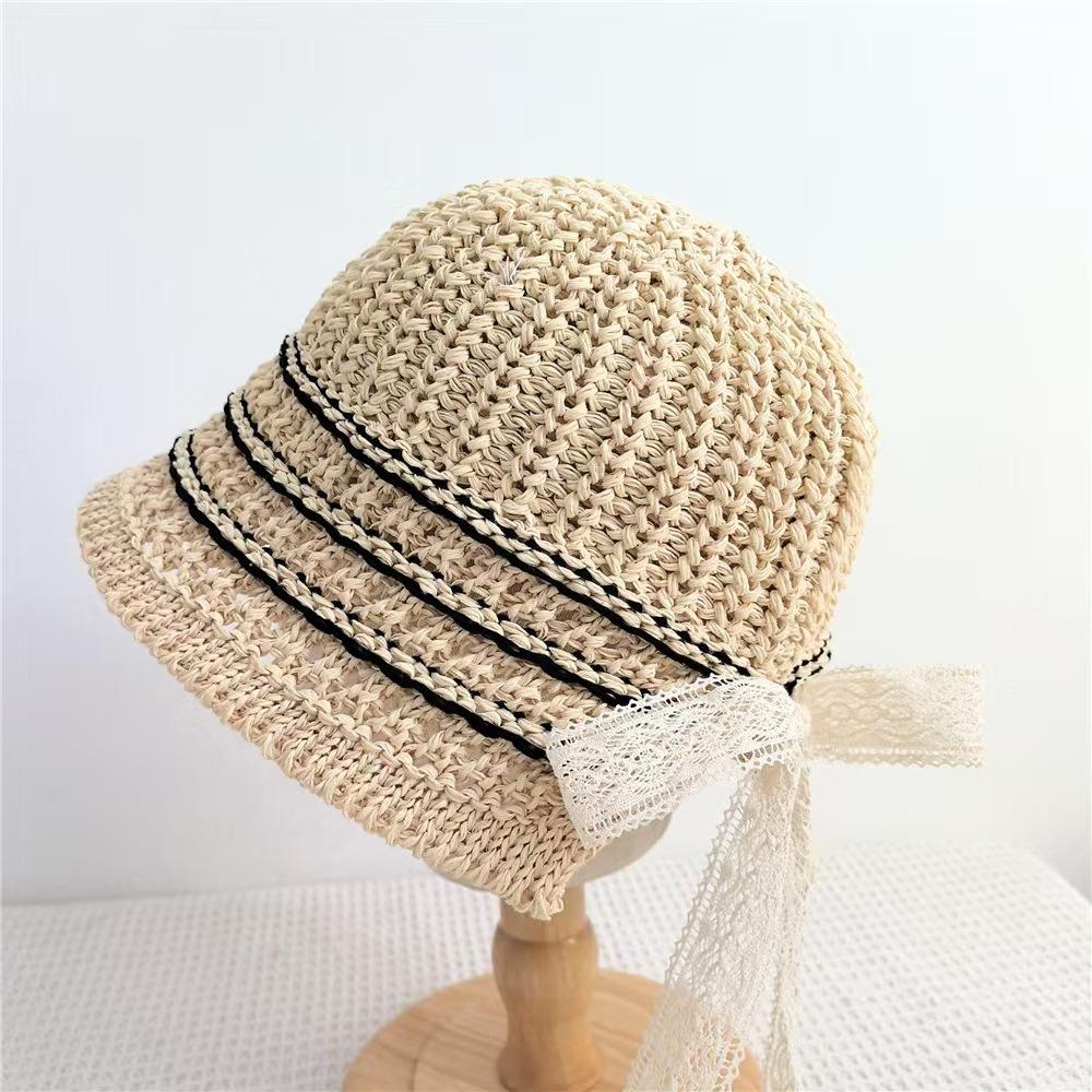 ins sunscreen straw hat women's summer travel shading breathable straw bucket hat outdoor seaside temperament basin hat