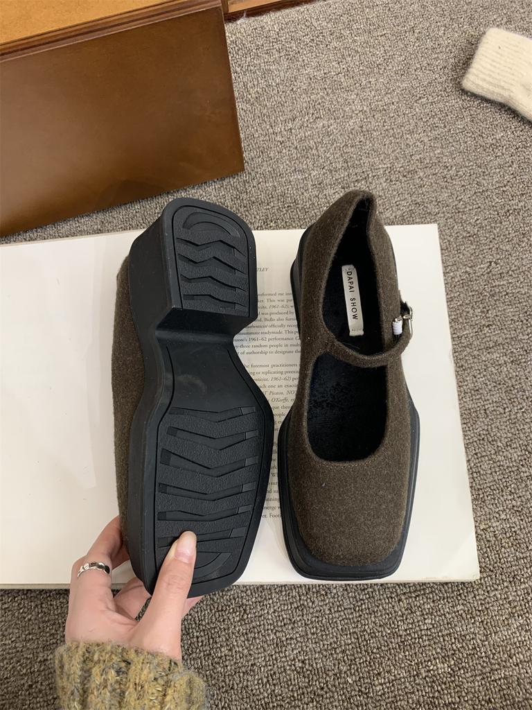 Fashion Thick Bottom Platform Ladies High Heels Elegant Square Toe Mary Jane Mules For Women Warm Pumps French Elegant Dress Boat Shoes