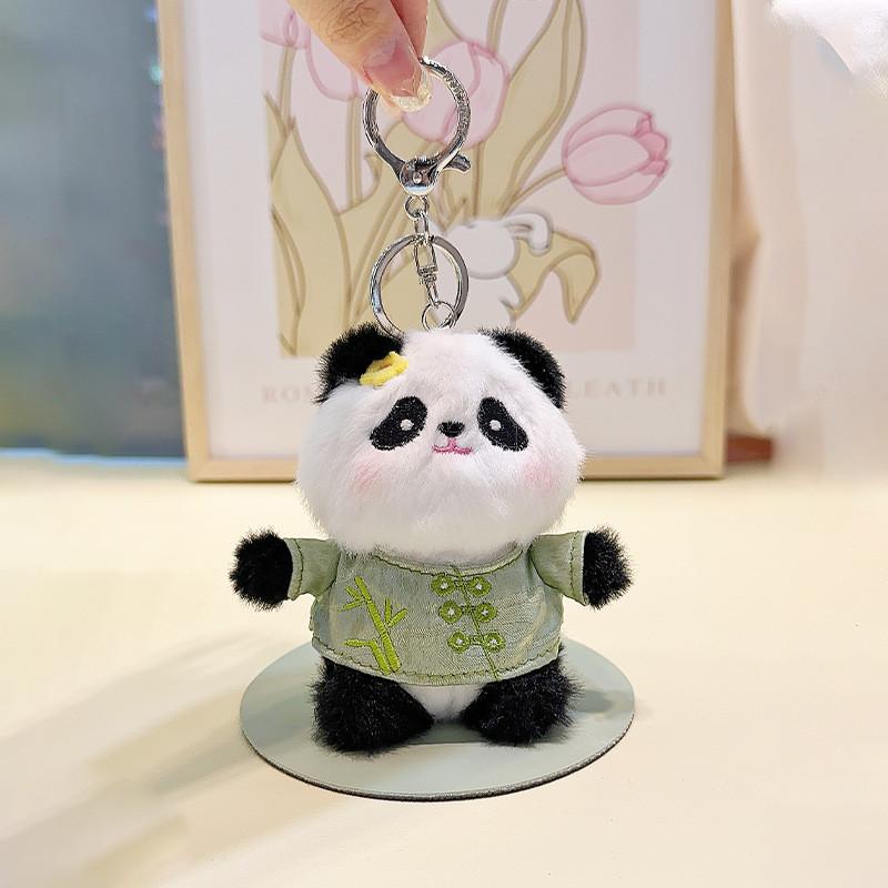 Delightful Cartoon Panda Plush Keyring Colorful Floral Designs For Key Accessories