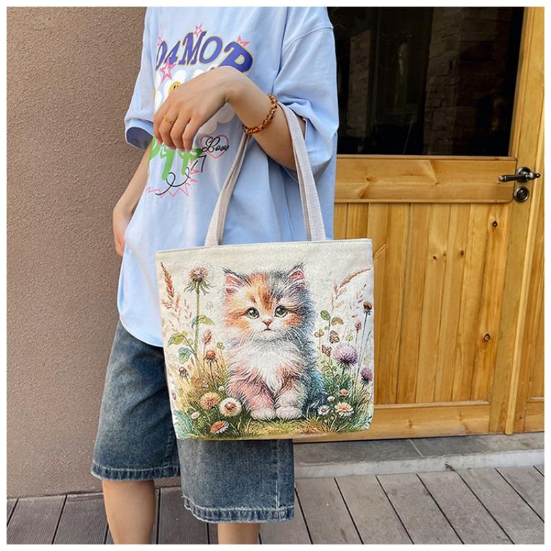New Art and Art Student Canvas Bag Cartoon Harajuku Peripheral Large Capacity Portable Shopping Bag Cute Girl Shoulder Bag