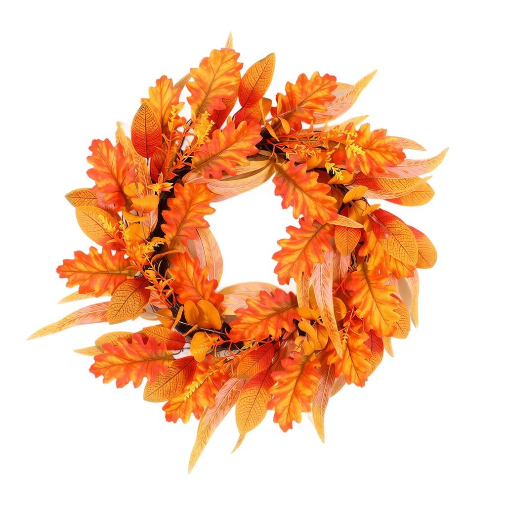 50cm Autumn Leaf Wreath Front Door Decoration Thanksgiving Fall Harvest Festival Seasonal Home Decor Artificial Leaf Garland